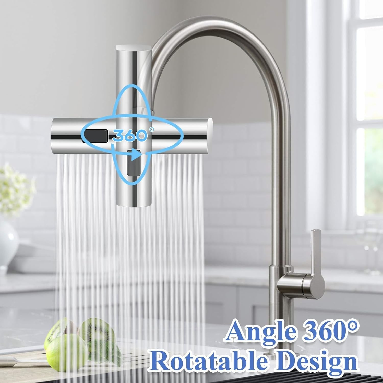 4-Mode Swivel Waterfall Kitchen Faucet with Splash-Proof & Shower Function