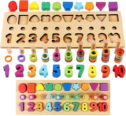 3-in-1 Wooden Puzzle Set: Numbers, Shapes & More