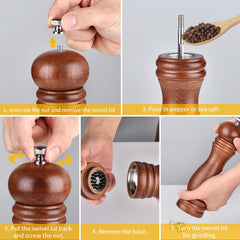 8-Inch Wooden Salt & Pepper Grinder Set with Adjustable Coarse Fineness