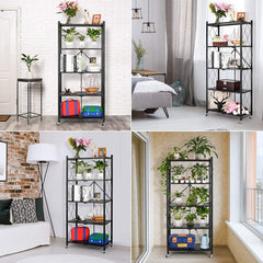 Rustic Brown 5-Layer Foldable Kitchen & Storage Rack on Wheels