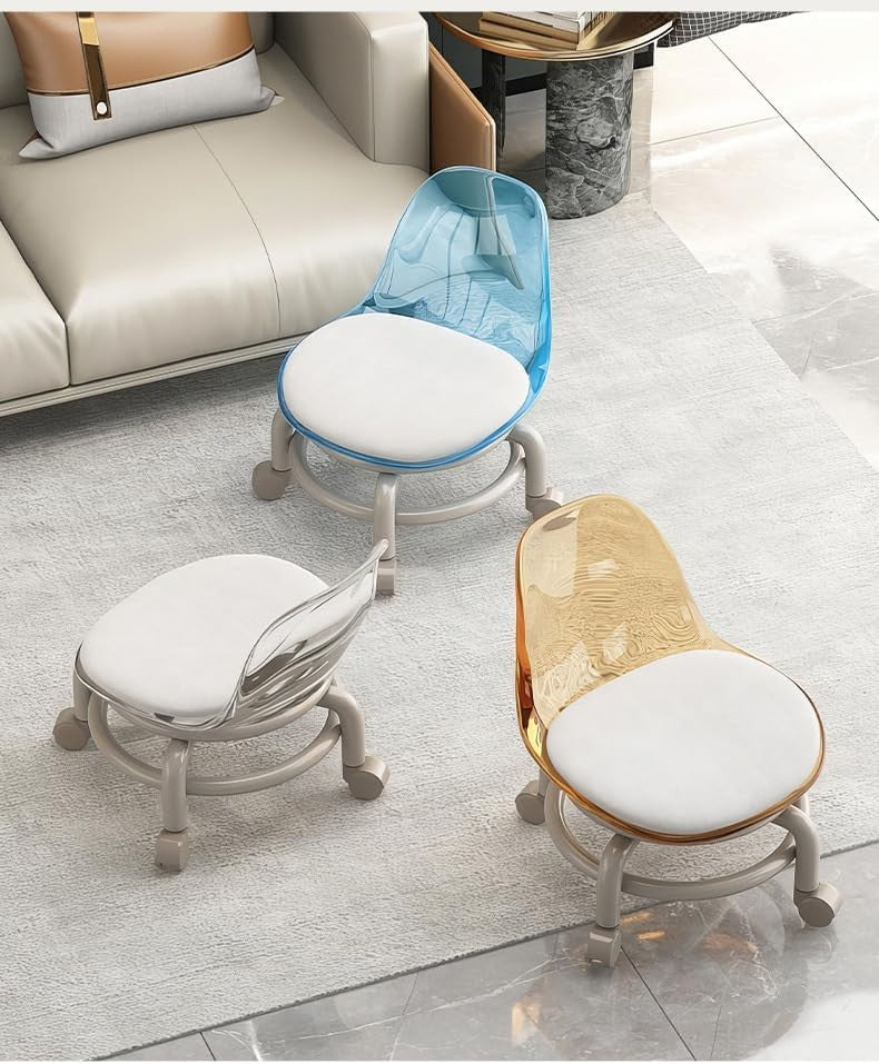Mini Rolling Stool - Transparent, Compact, Adjustable Chair