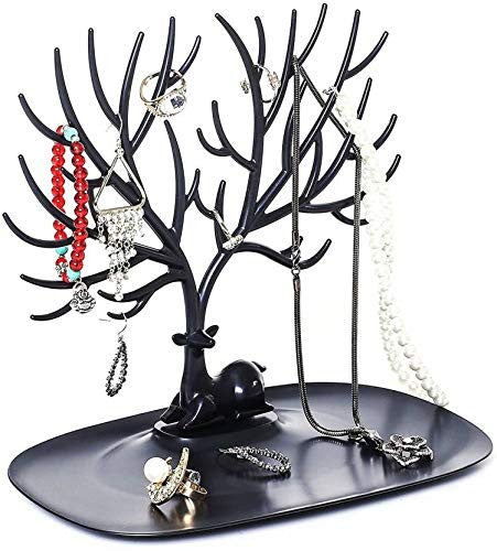 Deer Tree Jewelry Organizer Stand with Storage Tray