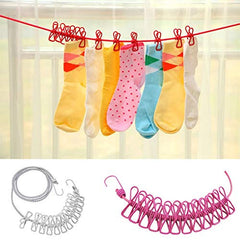 Multi-Color Travel & Home Stretchable Clothesline with 12 Clips
