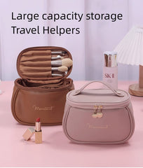 Large Leather Cosmetic Bag - Waterproof Travel Makeup Organizer