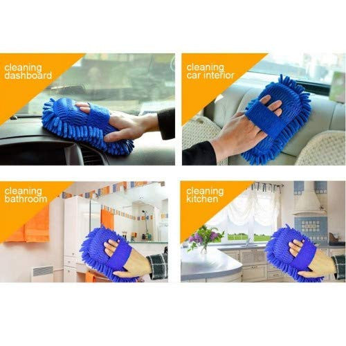 Multipurpose 2-in-1 Chenille Car Duster with Microfiber Mitts & Sponge