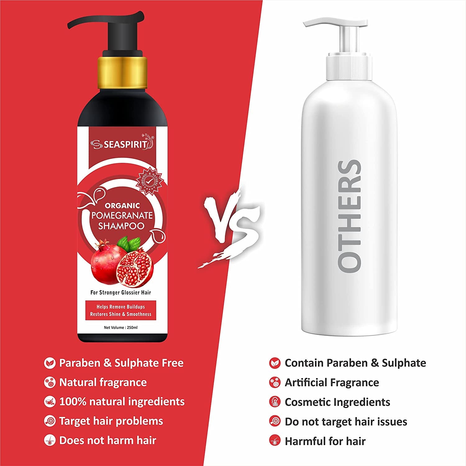 Organic Pomegranate Shampoo for Dry, Damaged & Brittle Hair