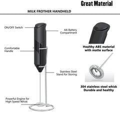 Electric Milk Frother with Ss Stand – Handheld Latte & Coffee Mixer
