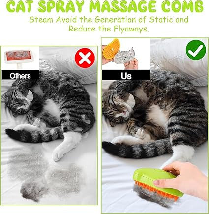 3-in-1 Electric Cat Steam Brush for Hair Removal and Grooming