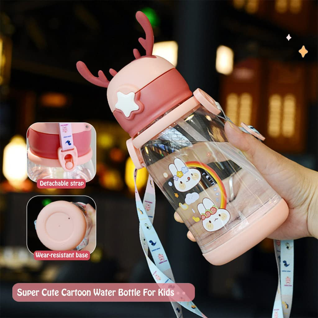 Cute Cartoon Animal Water Bottle with Straw for Kids & Travel