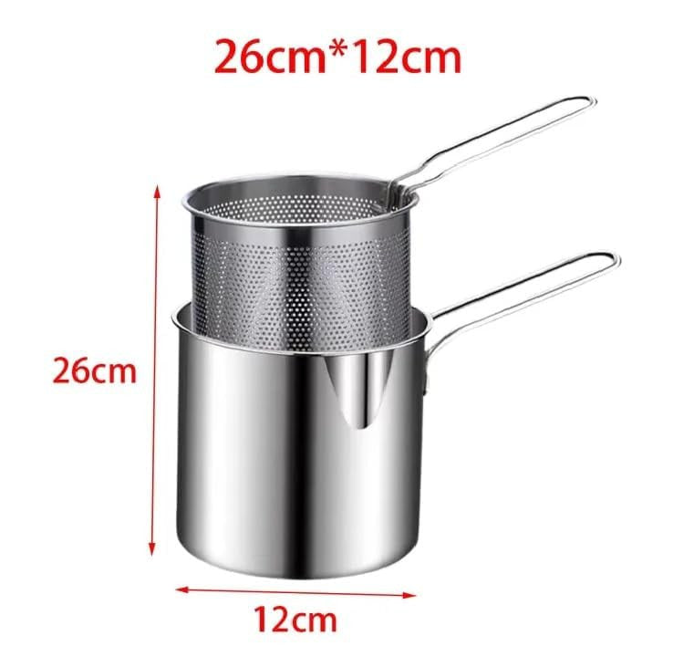Stainless Steel Deep Frying Pot with Basket & Long Handle