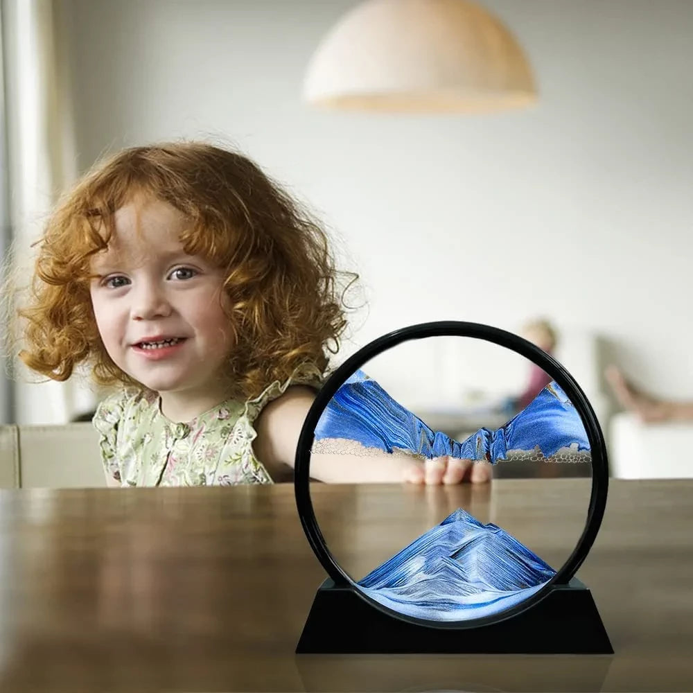 7-Inch Blue Quick Sand Art Painting with Flowing 3D Landscape