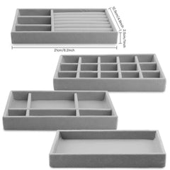4-Pack Velvet Jewelry Trays - Grey Drawer Organizer Set