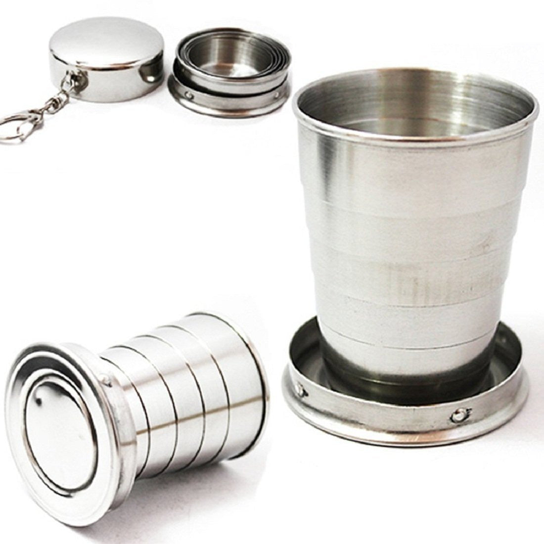 Portable Stainless Steel Collapsible Travel Cup with Key Chain