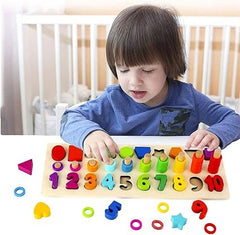 3-in-1 Wooden Puzzle Set: Numbers, Shapes & More