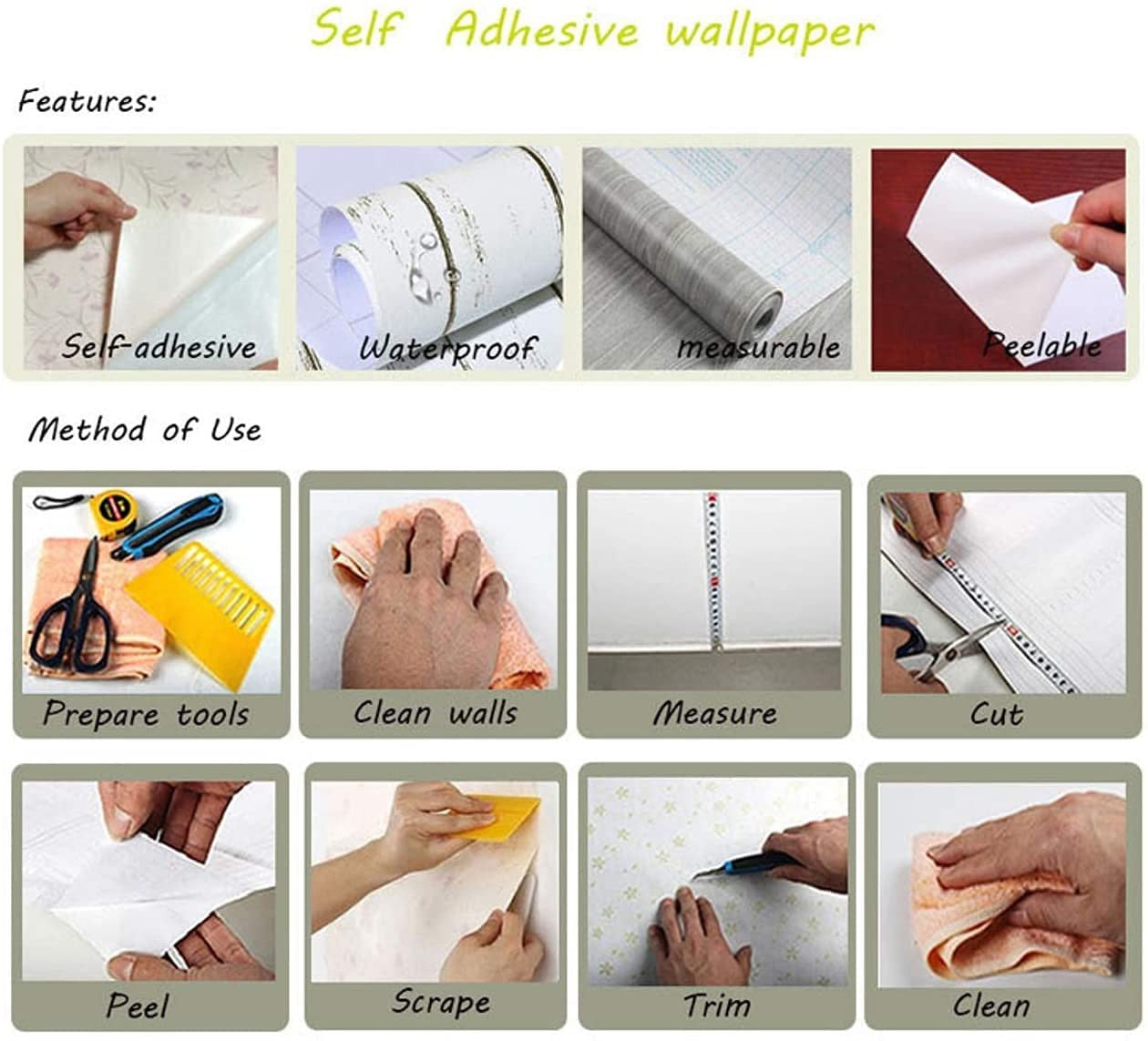 Premium PVC Self Adhesive Wallpaper 500x45cm Peel & Stick Easy to Install