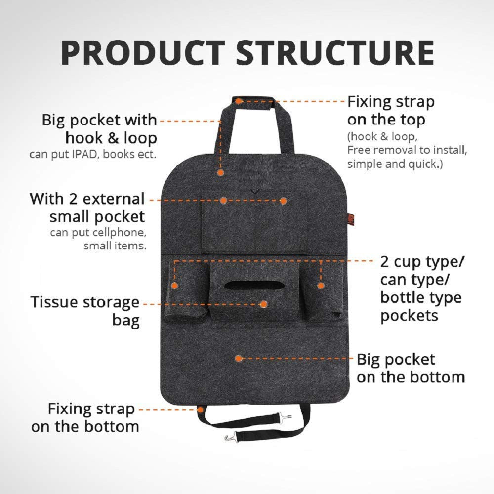 Luxury Car Seat Back Organizer with Multi-Pocket Storage for All Vehicles