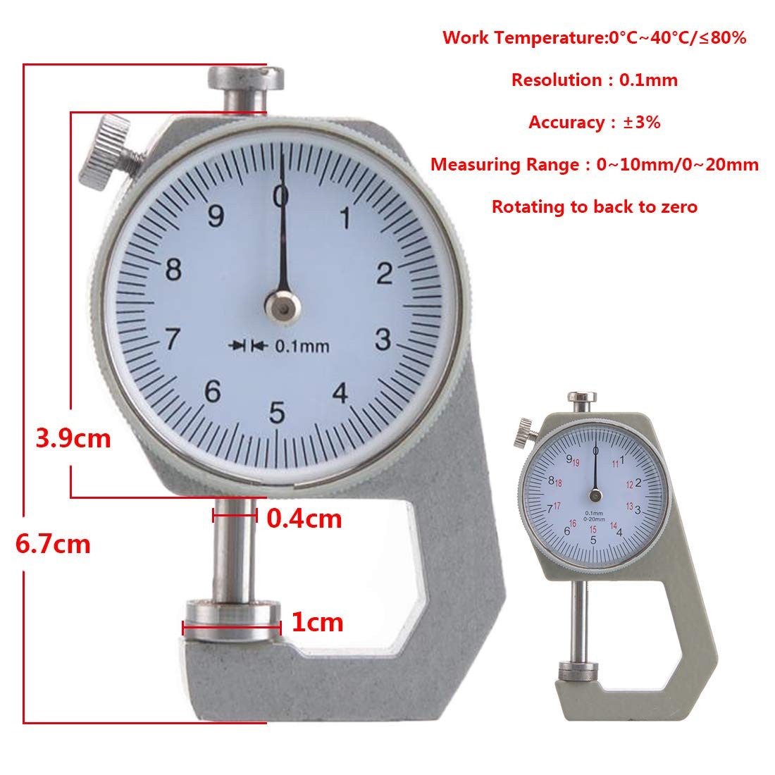Portable Steel Dial Thickness Gauge for Pipes, Sheets, Jewelry, 0-20mm
