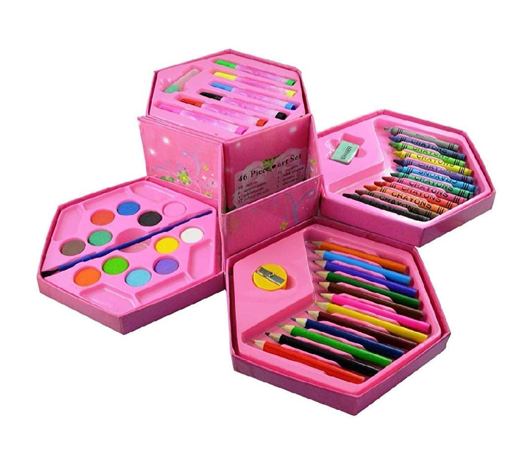 46-Piece Color Box Art Set for Kids & Artists with Crayons, Pencils & Watercolors