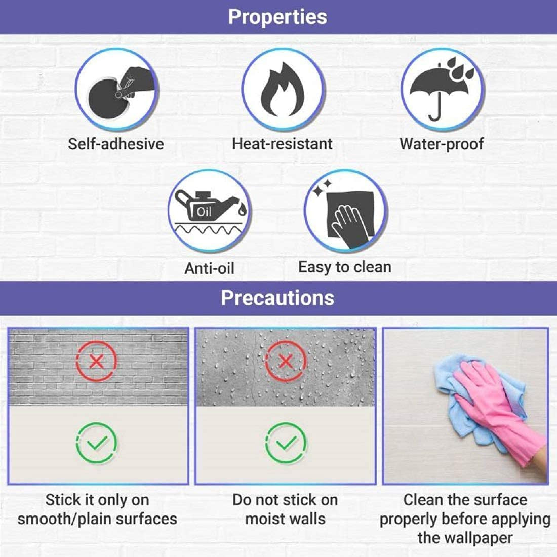 Premium PVC Self Adhesive Wallpaper 500x45cm Peel & Stick Easy to Install