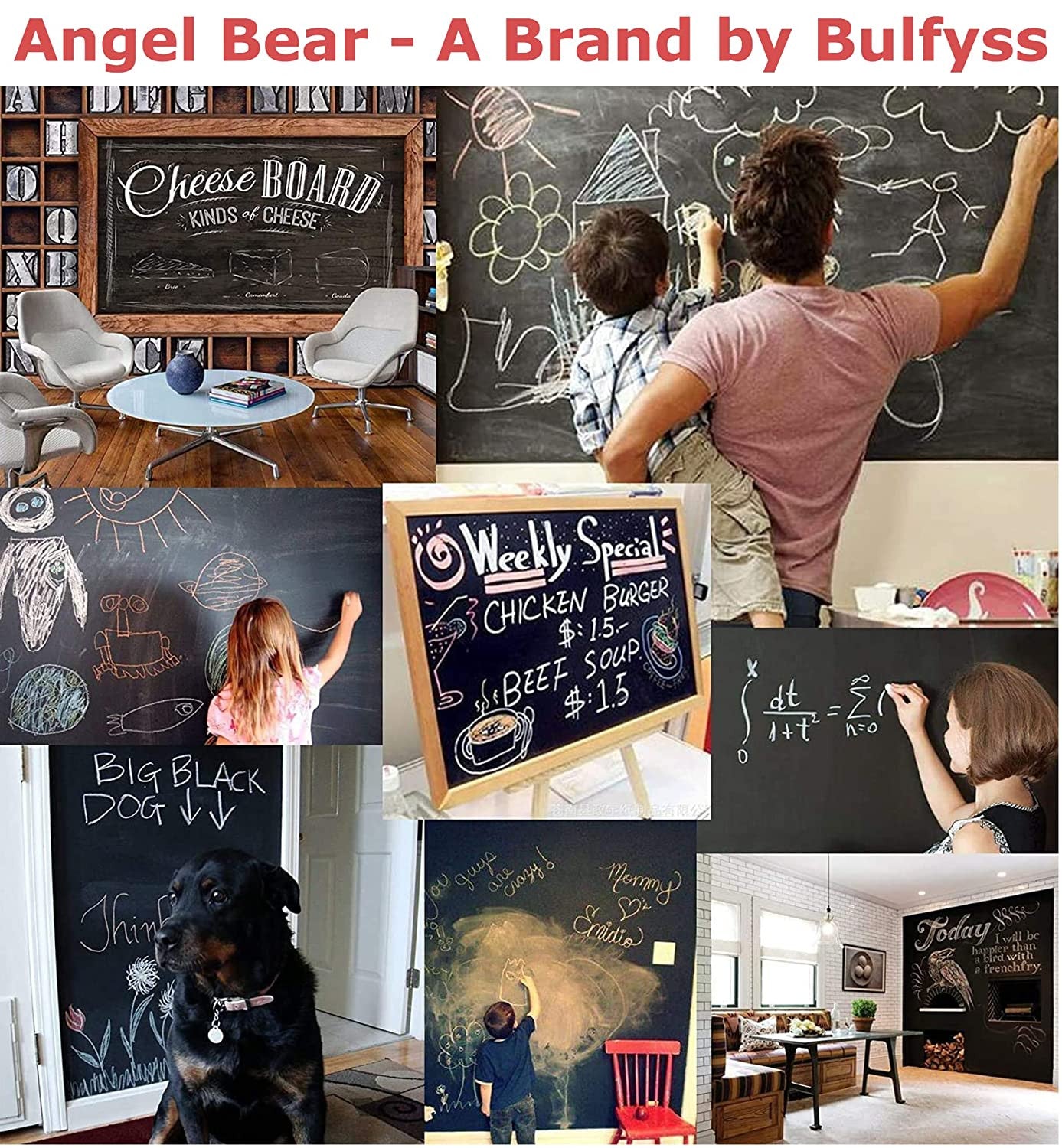 Removable Black Board Wall Sticker with Chalks for Home & Office
