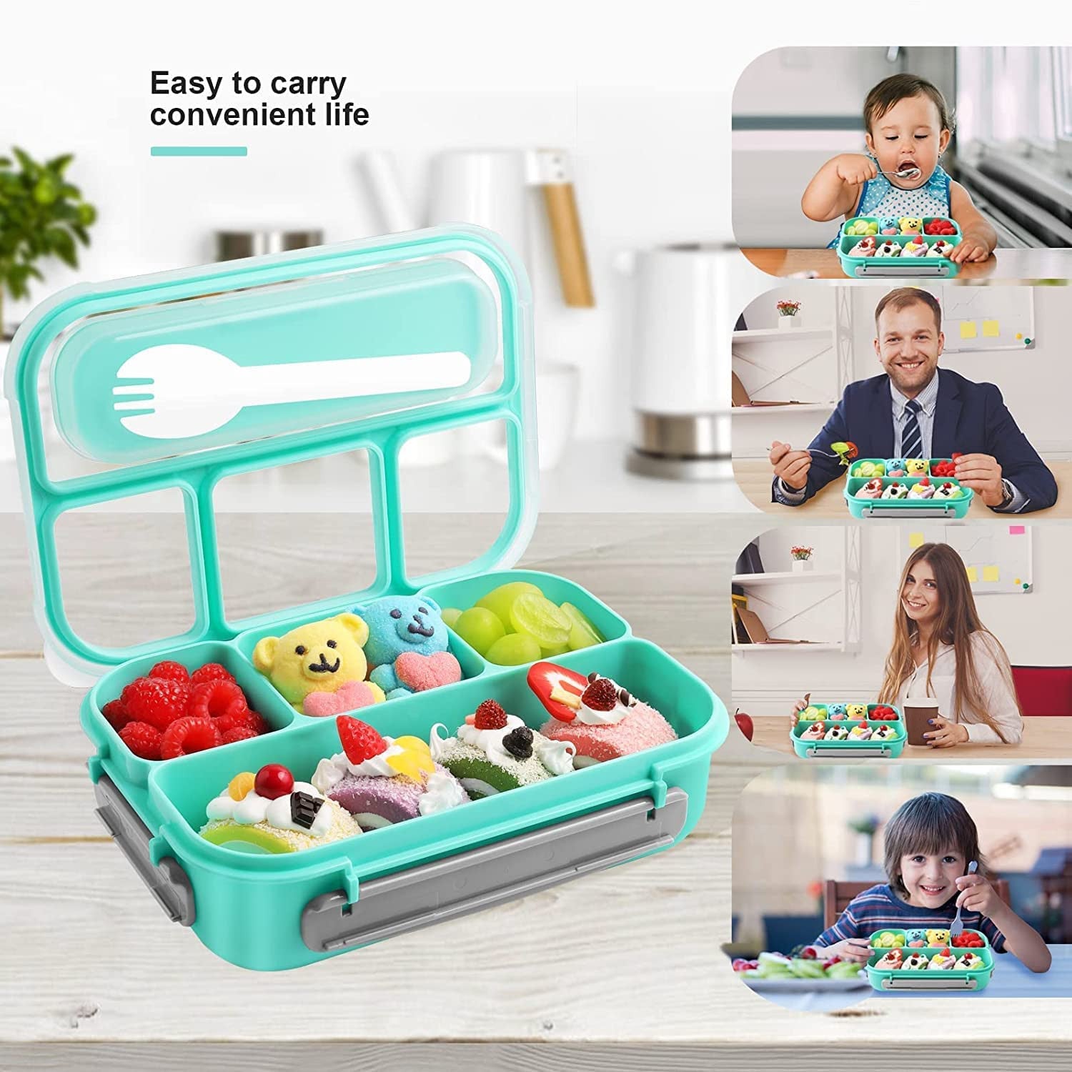Leakproof 4-Compartment Square Lunch Box for Kids & Adults, Reusable