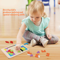 Colorful Wooden Tetris Jigsaw Puzzle for Brain Teasers & STEM Learning