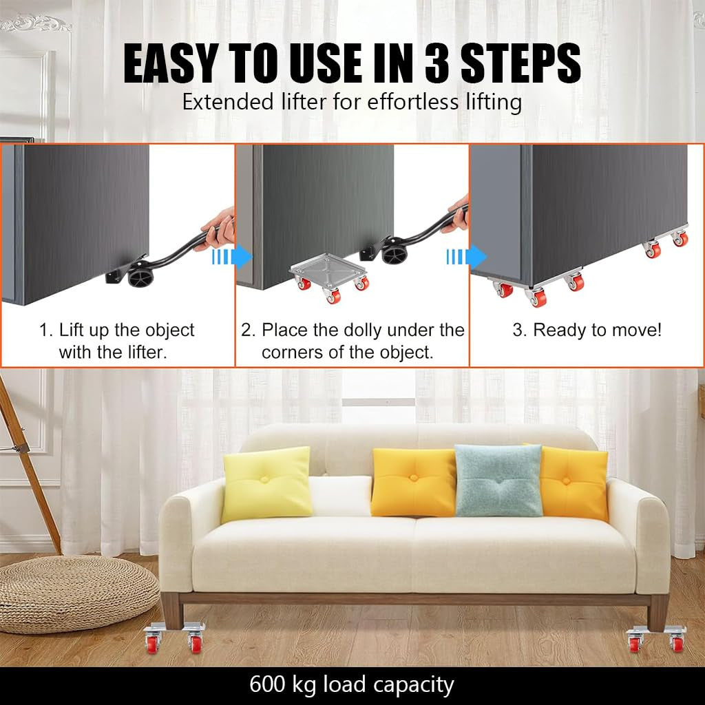 Heavy Duty 5 Wheel Furniture Lifter with Silent Rubber Wheels and Stand