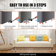 Heavy Duty 5 Wheel Furniture Lifter with Silent Rubber Wheels and Stand