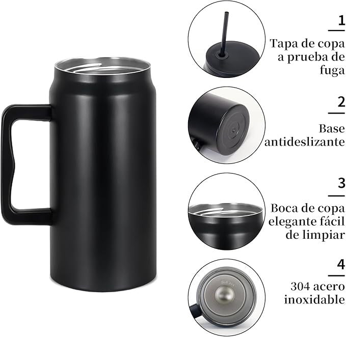 1500ml Insulated Stainless Steel Mug with Handle and Straw