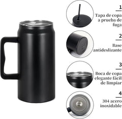 1500ml Insulated Stainless Steel Mug with Handle and Straw