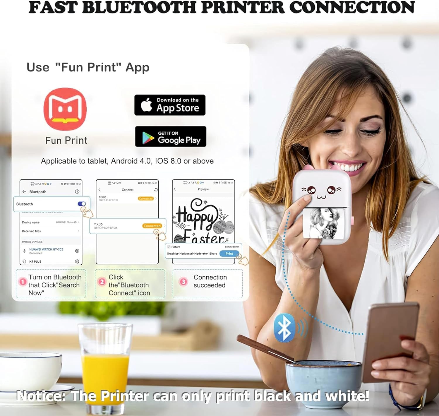 Mini Bluetooth Thermal Printer - Portable, Clear, Wireless Printing