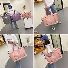 Large Expandable Pink Travel Duffel Bag with Wet Dry Pockets