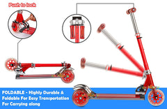 Kids Red 3-Wheel Foldable Scooter with Lights, Brake & Bell