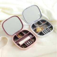 Portable Small Jewelry Box with Mirror for Travel and Storage
