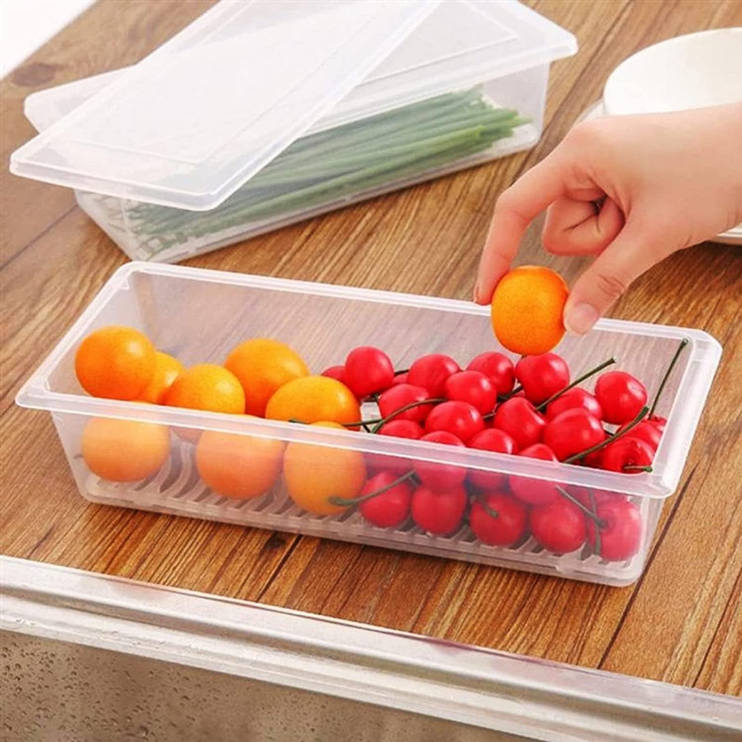Transparent Fish and Vegetable Storage Container with Drain Plate and Lid - 1 Pc