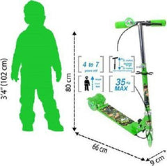 Kids Green Foldable 3-Wheel Scooter with Lights, Brake & Bell