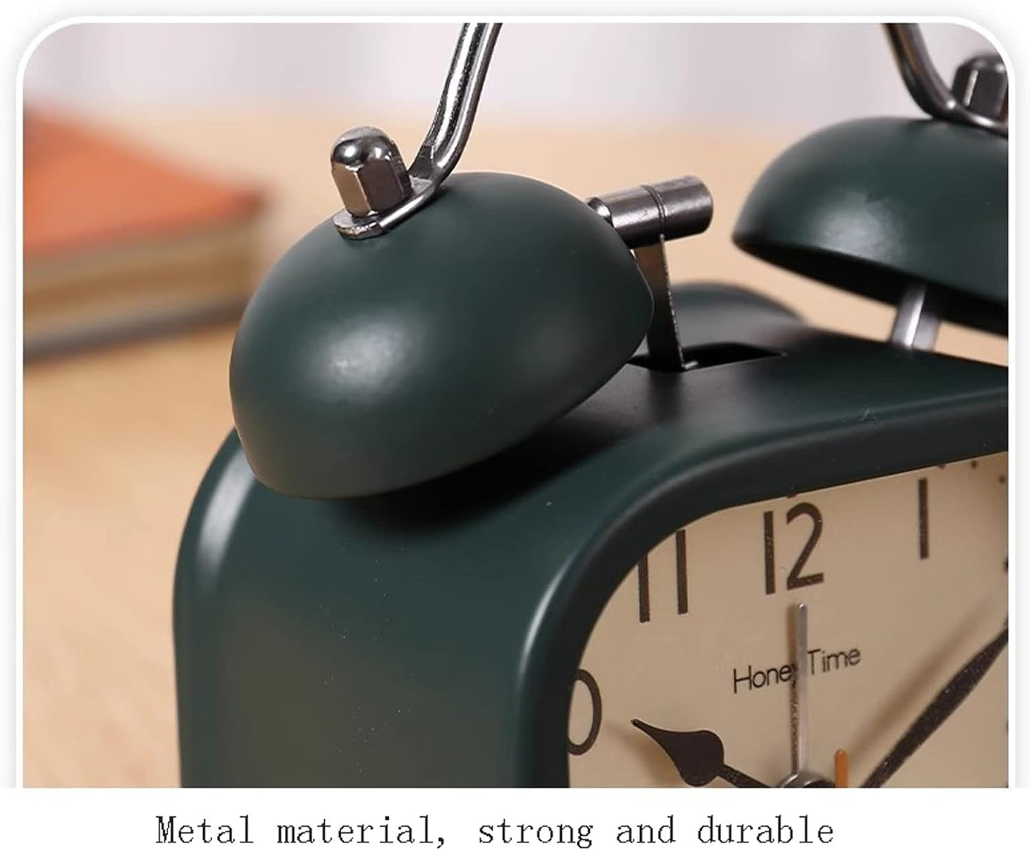 Square Twin Bell Alarm Clock with Night LED Light for Desk and Table
