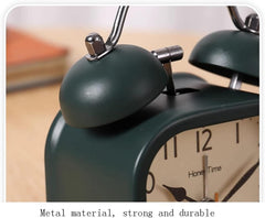 Square Twin Bell Alarm Clock with Night LED Light for Desk and Table
