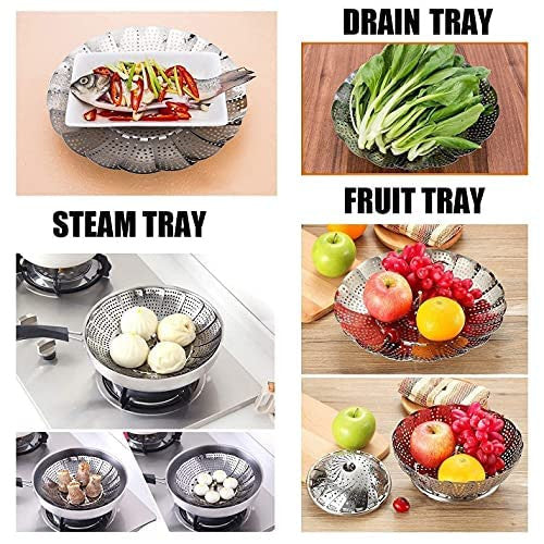 Large 16.5cm Stainless Steel Folding Vegetable Steamer Basket