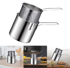 Stainless Steel Deep Frying Pot with Basket & Long Handle