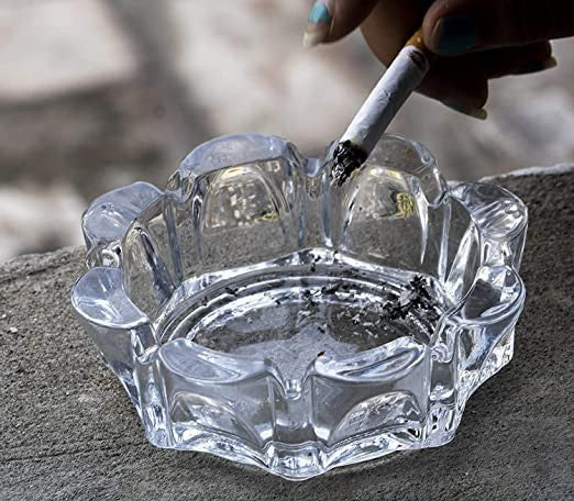 Crystal Clear Round Glass Ash Tray for Home & Outdoor Decor