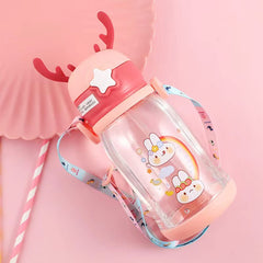 Cute Cartoon Animal Water Bottle with Straw for Kids & Travel