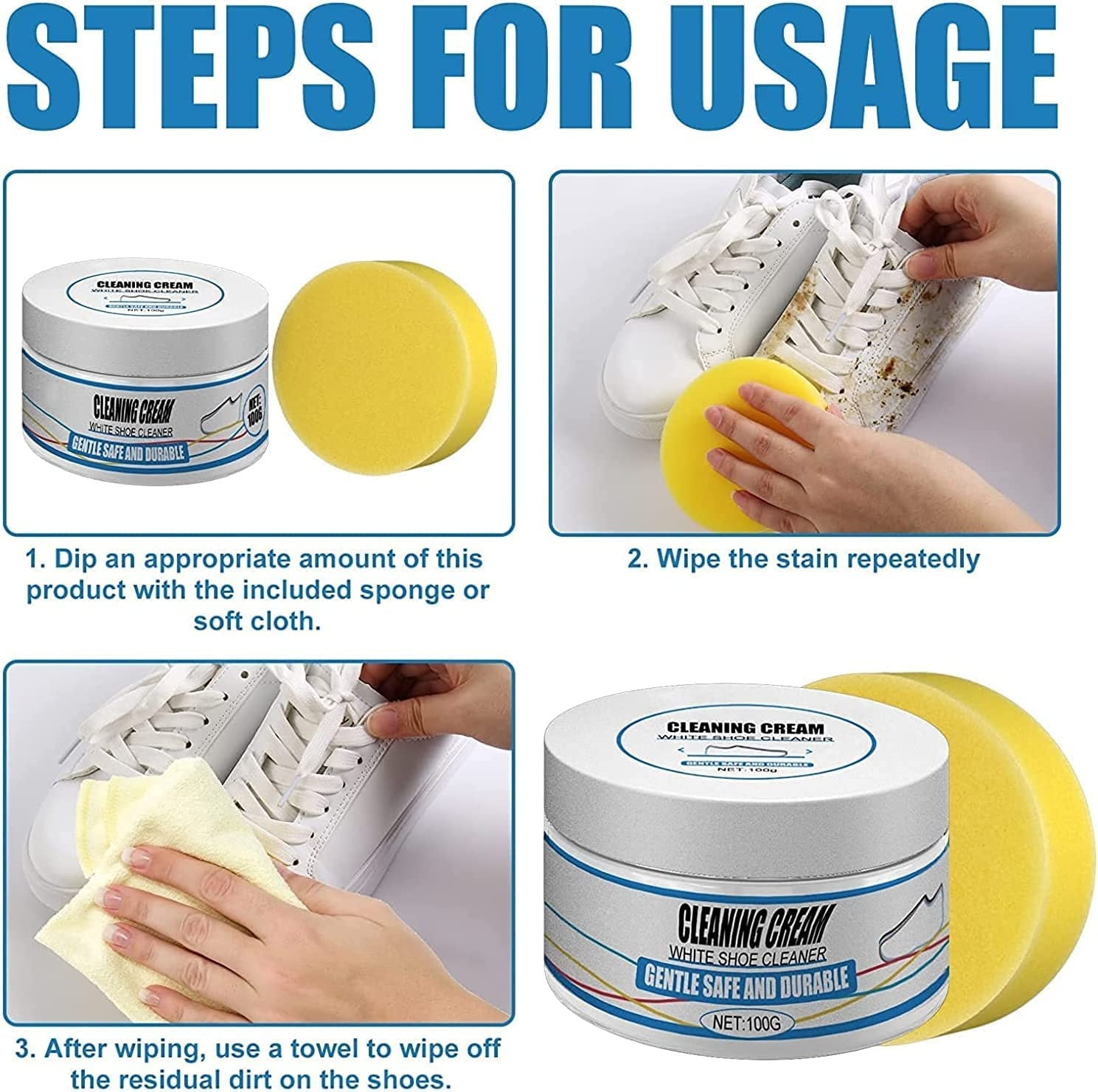 White Shoe Cleaning Cream for Stain Removal and Whitening