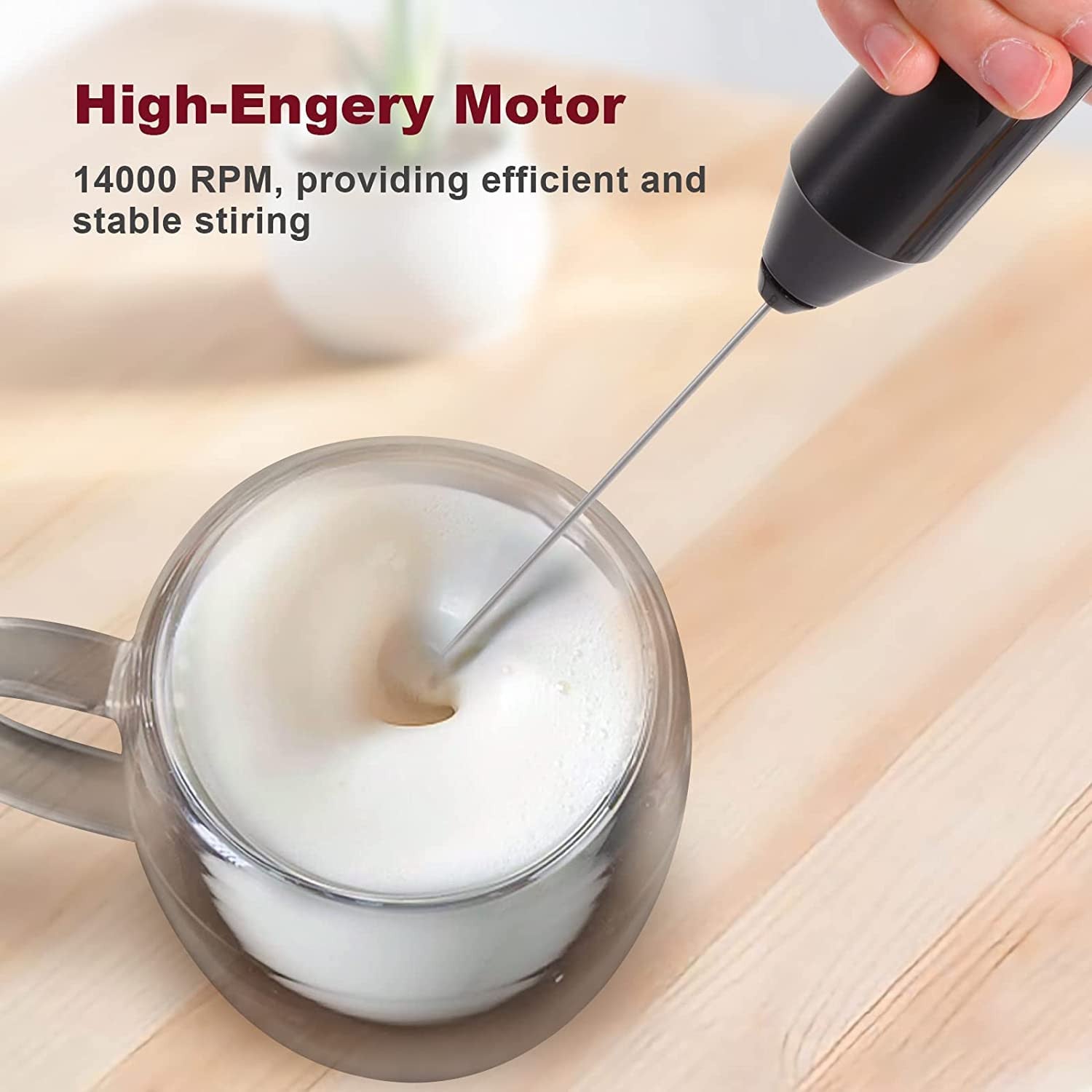 Electric Milk Frother with Ss Stand – Handheld Latte & Coffee Mixer