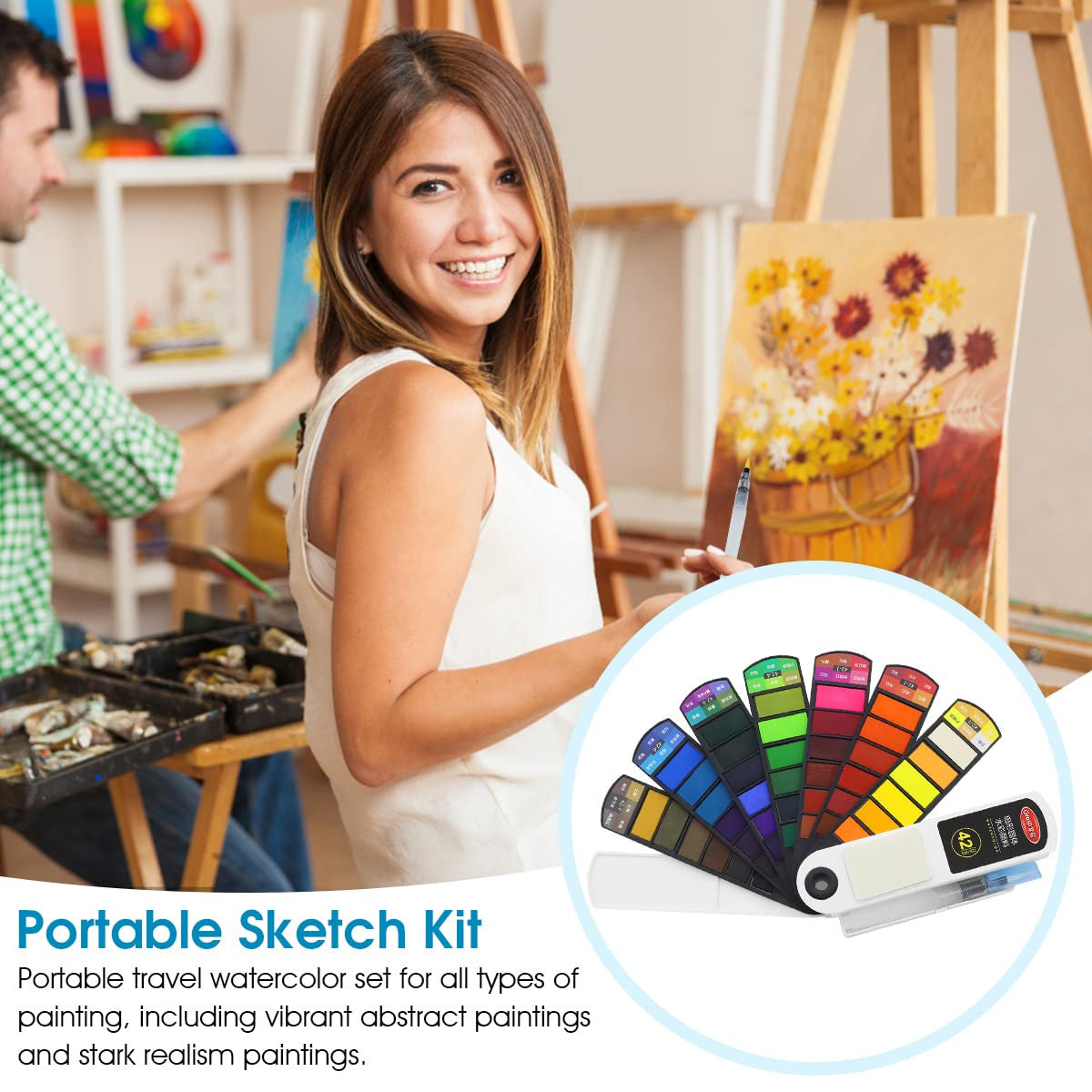42-Piece Foldable Watercolor Paint Set with Water Brush Pens