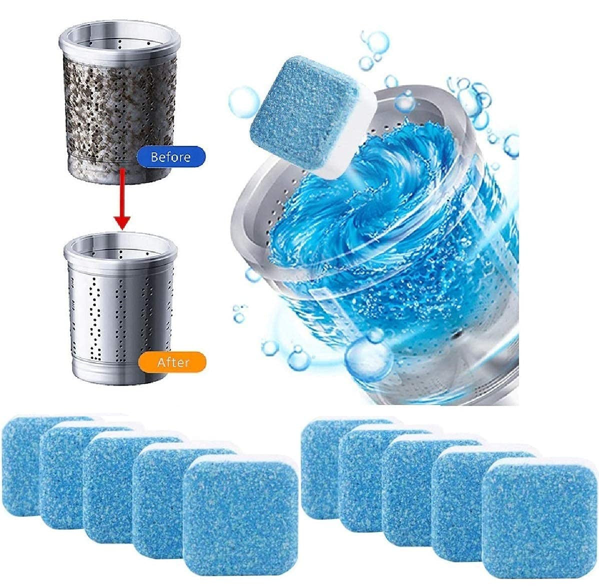 Deep Clean Washing Machine Tablets (12 pcs) for Fresh, Odor-Free Laundry