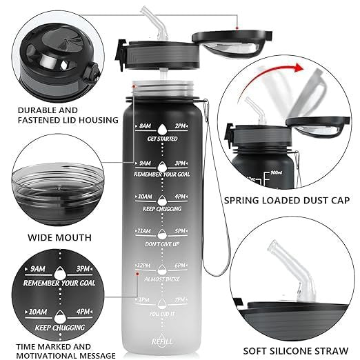 Transparent 900ml Motivational Sports Water Bottle