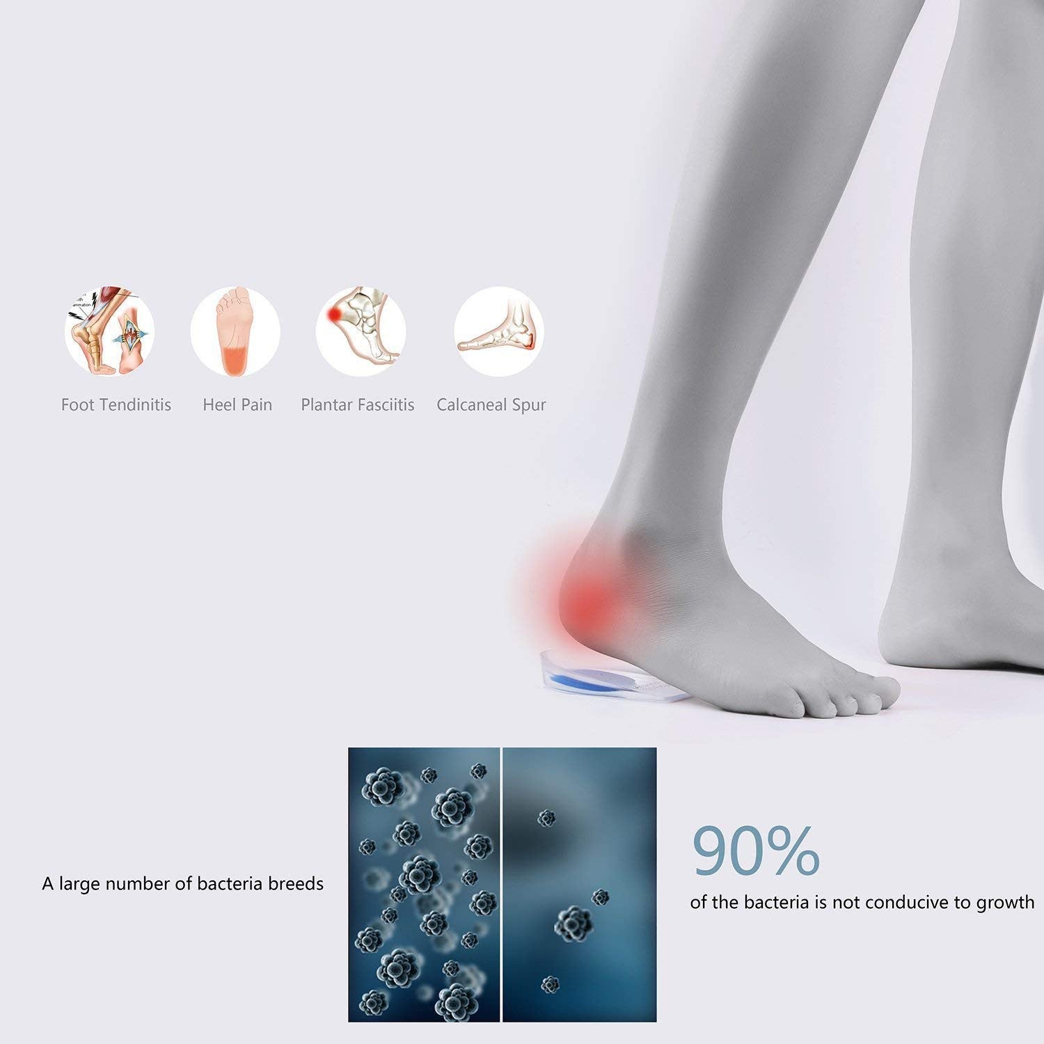 Blue Gel Heel Insole Protector Pad for Shock Absorption & Comfort