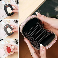 Leather Penguin Card Holder - Slim Mini Wallet for Cards