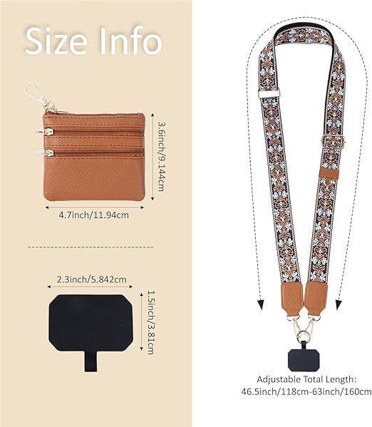 Adjustable Phone Strap with Zippered Wallet Pouch